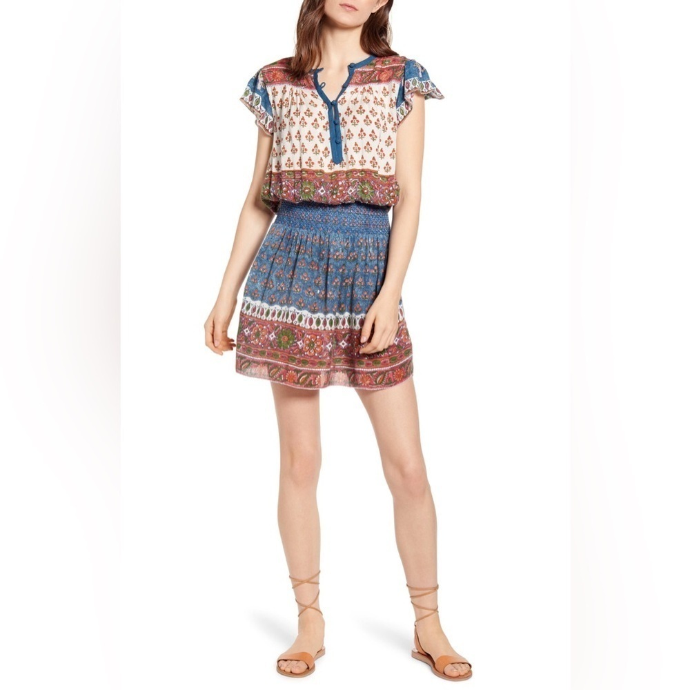 Faherty Size S Bemini Print India Boho Summer Dress with Pockets Smoked Waist